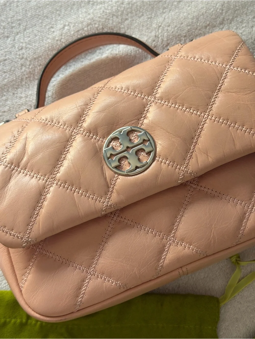 Tory Burch Blush Pink Quilted Leather Top Handle Crossbody Bag